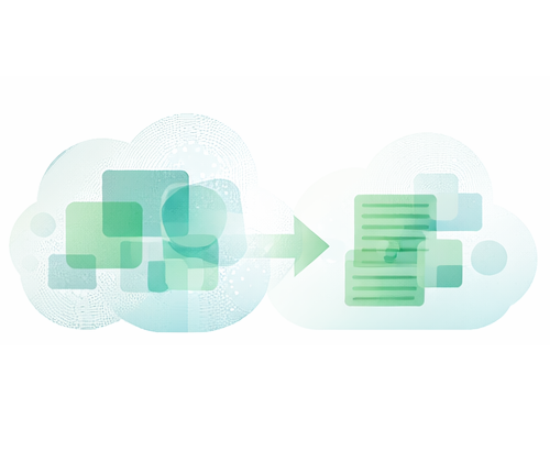 Two cloud shapes with less structure on the left and more on the right. An arrow between them emphasizes the transition to improvement.