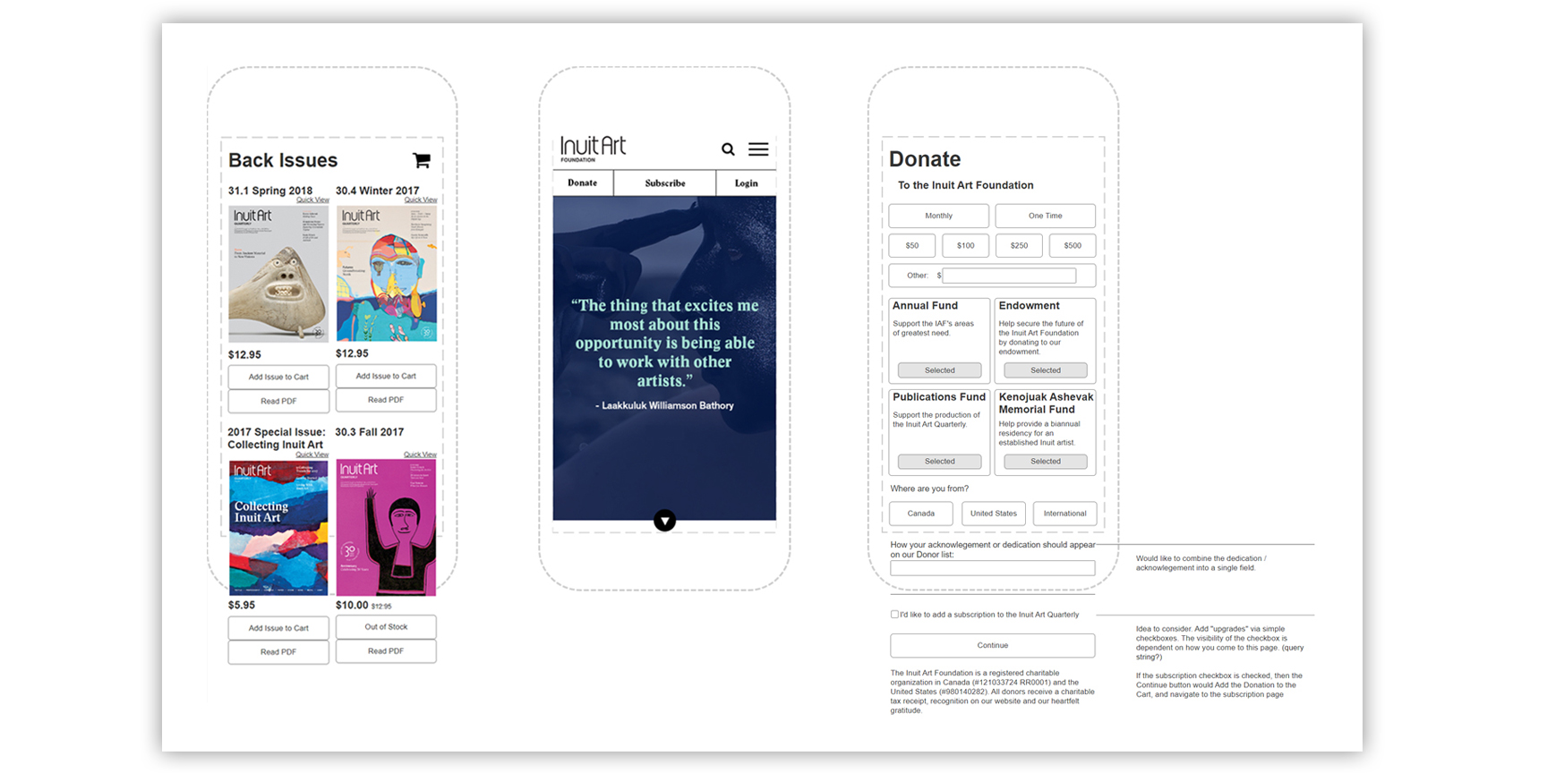 Inuit Art Foundation's website mockups